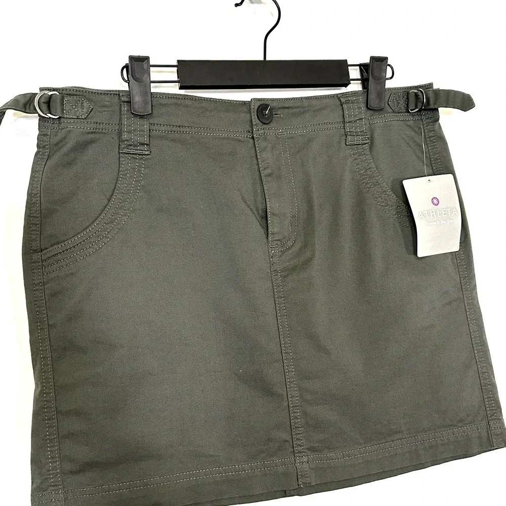 Athleta Skirt Womens 10 Green Organic Cotton Stretch Utility‎ Adjustable Pockets